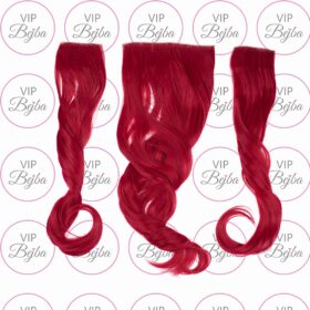Clip-on lasni podaljški na 3 zavese - skodrani, živo rdeči F36, 50 cm