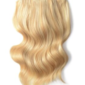 Clip on 100% remy lasni podaljški na 8 zaves - podvojena gostota, ravni, svetlo zlato blond-svetlo sončno blond #16/613 mix