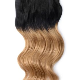Clip on 100% remy lasni podaljški - ombre, podvojena gostota, ravne, izredno črne-jagodno blond #T1/27