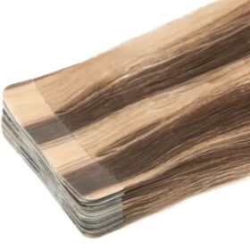 50g TAPE-IN 100% remy lasni podaljški - ravni, čokoladno rjavi-jagodno blond #4/27 mix